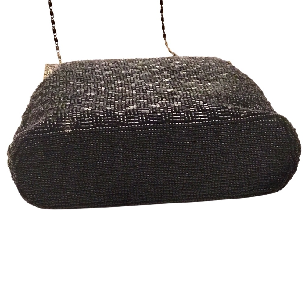 Vintage Style Regency Floral Needlepoint Beaded Evening Bag Pewter Scroll Frame - Picture 6 of 16